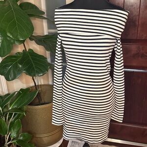 Zara Trafaluc Black White Striped Off Shoulder Mini Dress Sz M